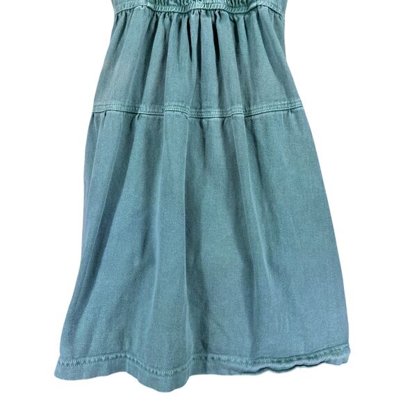 Louna Green Denim Babydoll Empire Puff Sleeve Tiered Mini Dress Women's XS Boho - Picture 6 of 9